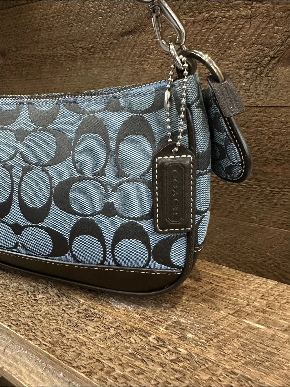 Vintage Coach 6094 Hampton Demi Baguette Cadet Blue Brown Y2K Shoulder Bag